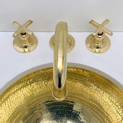 Unlacquered Brass Widespread Bathroom Faucet With Cross Handles
