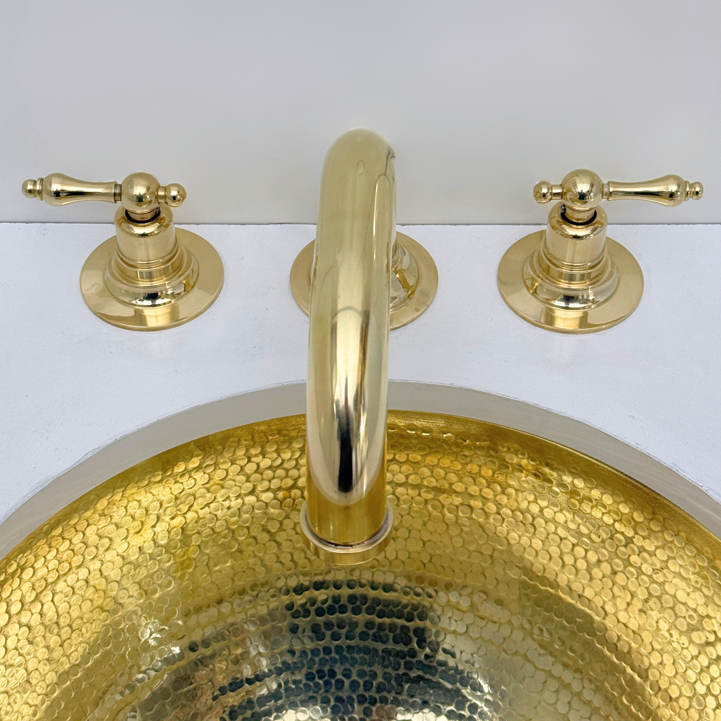 Unlacquered Brass Widespread Bathroom Curved Faucet With Lever Handles