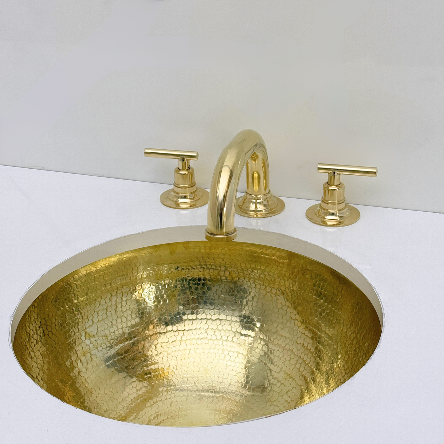 Unlacquered Brass Widespread Bathroom Curved Faucet With Lever Handles