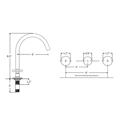 Unlacquered Brass Gooseneck Widespread Bathroom Faucet with Cross Handles – Classic Arc