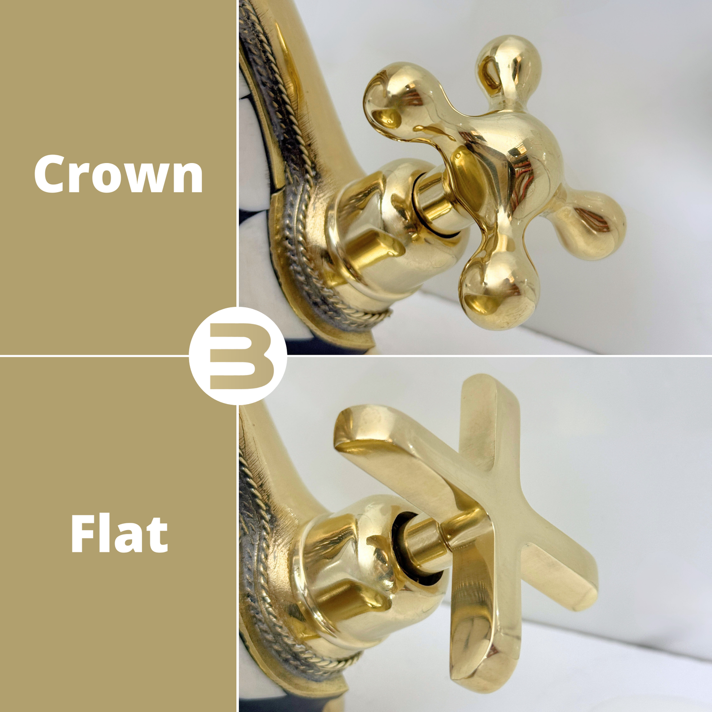 Unlacquered Brass and Resin Single Hole Bathroom Faucet with Cross Handles