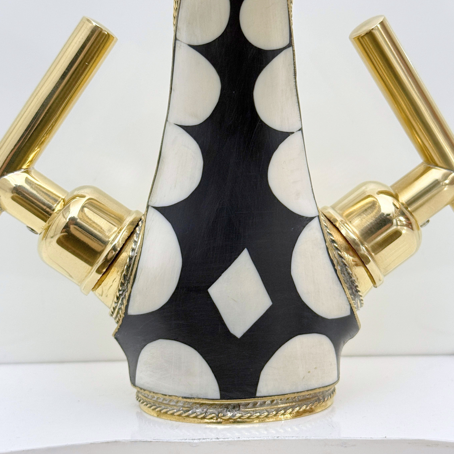 Unlacquered Brass and Resin Single Hole Bathroom Faucet with Lever Handles