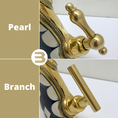 Unlacquered Brass and Resin Single Hole Bathroom Faucet with Lever Handles