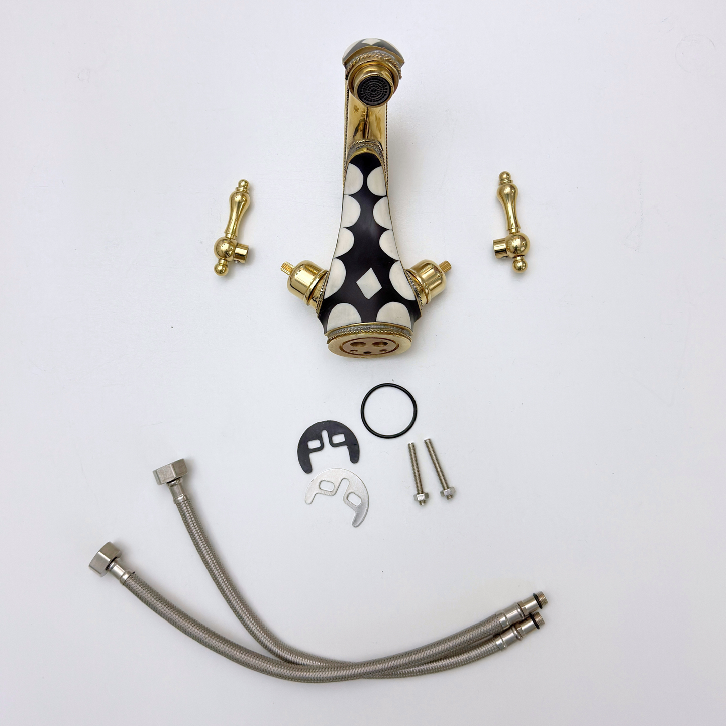 Unlacquered Brass and Resin Single Hole Bathroom Faucet with Lever Handles