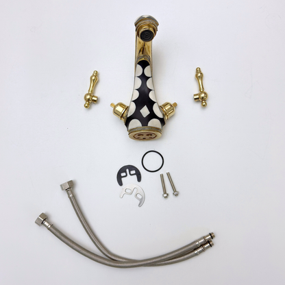 Unlacquered Brass and Resin Single Hole Bathroom Faucet with Lever Handles