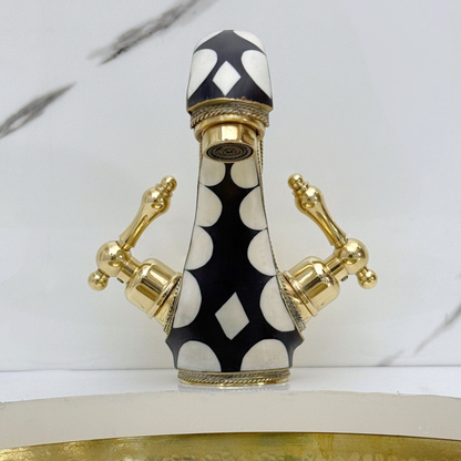 Unlacquered Brass and Resin Single Hole Bathroom Faucet with Lever Handles