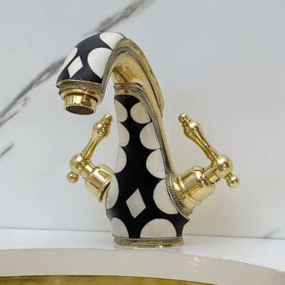 Unlacquered Brass and Resin Single Hole Bathroom Faucet with Lever Handles