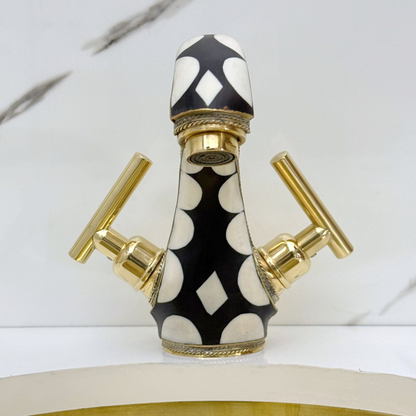 Unlacquered Brass and Resin Single Hole Bathroom Faucet with Lever Handles