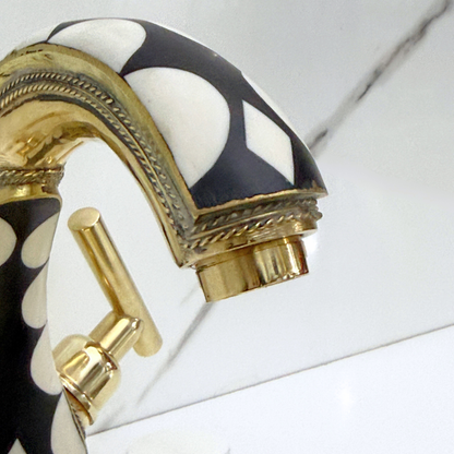 Unlacquered Brass and Resin Single Hole Bathroom Faucet with Lever Handles