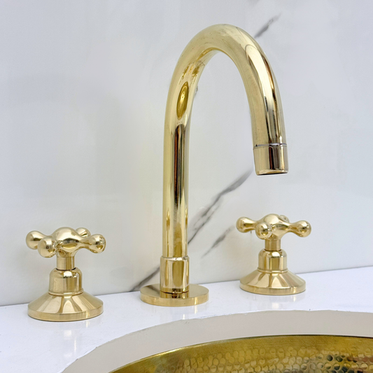 Unlacquered Brass 3 Holes Faucet With Cross Handles