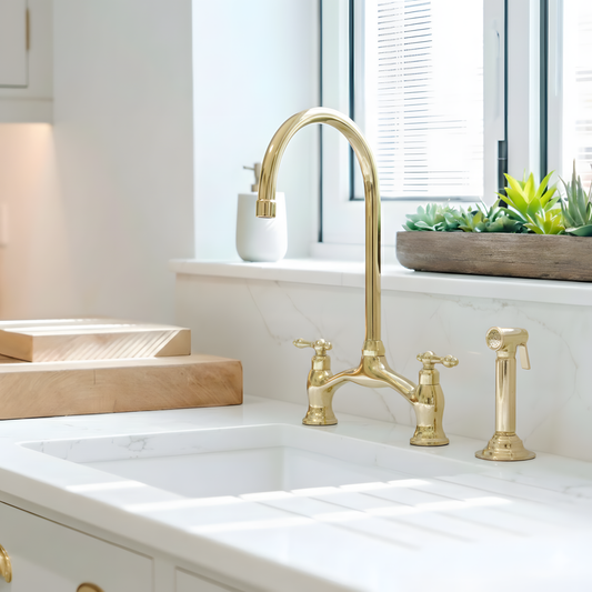 Unlacquered Brass Bridge Antique Faucet with Sprayer