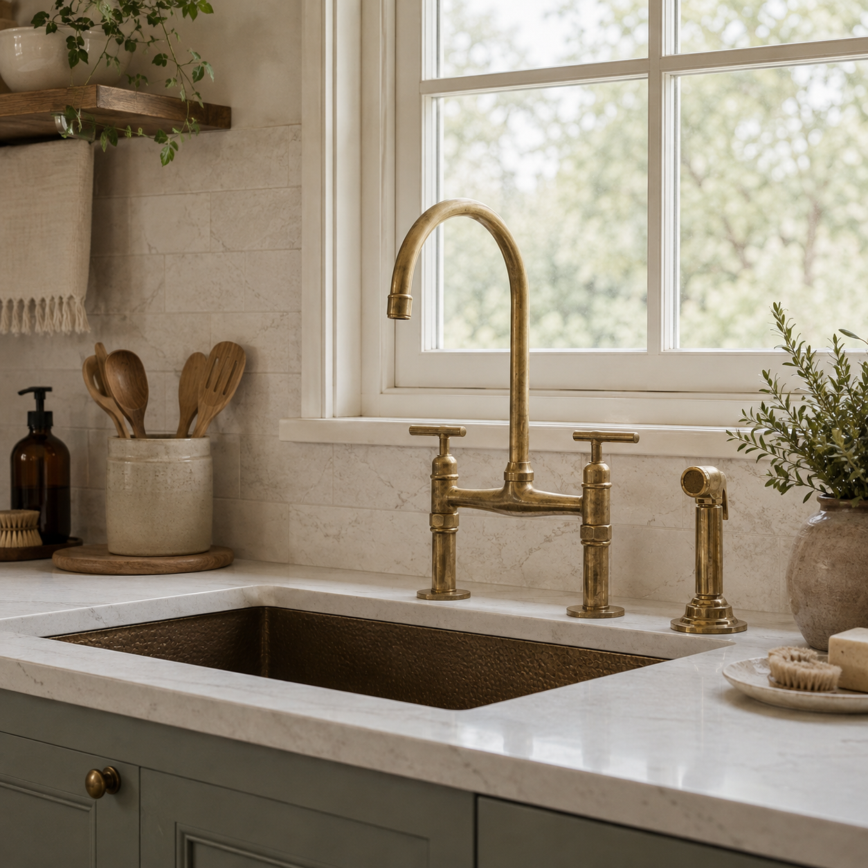 Unlacquered Brass Bridge Faucet with Lever Handles - Atlas