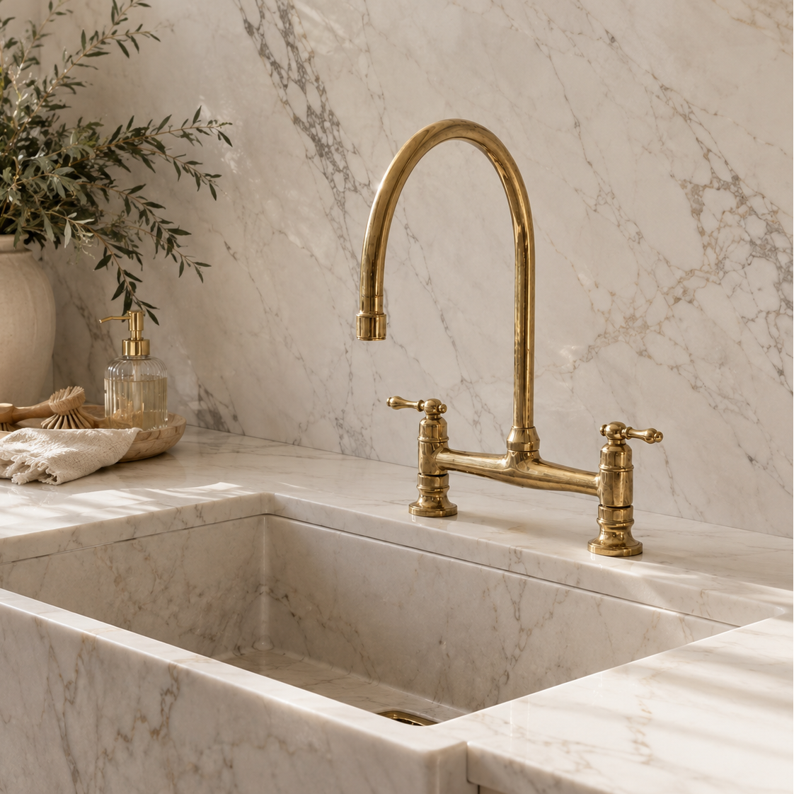 Unlacquered Brass Bridge Faucet with Lever Handles - Finsbury