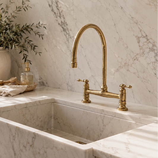 Unlacquered Brass Bridge Faucet with Lever Handles - Finsbury