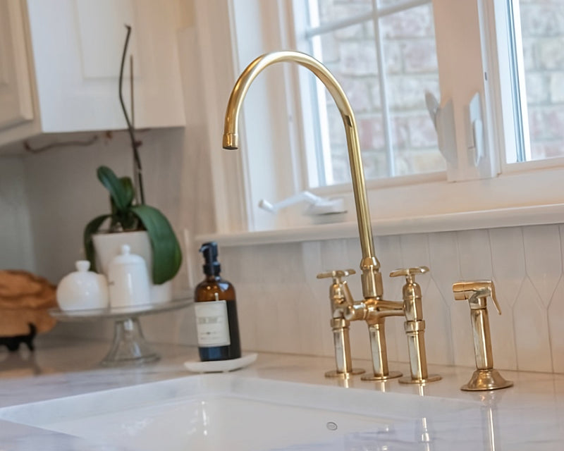 Unlacquered Brass Bridge Kitchen Faucet