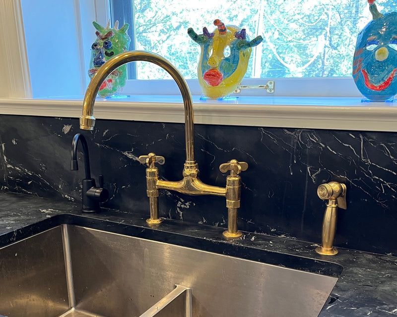 Unlacquered Brass Bridge Kitchen Faucet