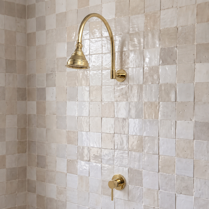 Unlacquered Brass Concealed Shower System with Dome Rain Shower Head and Gooseneck Arm
