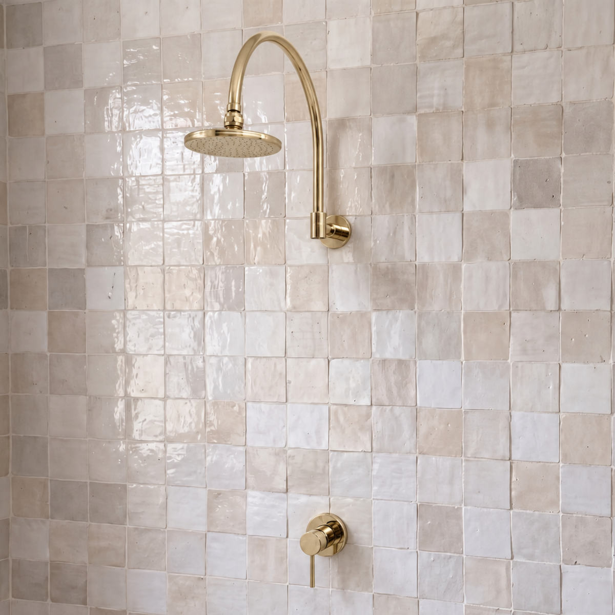 Unlacquered Brass Round Rain Shower System with Gooseneck arm 6"