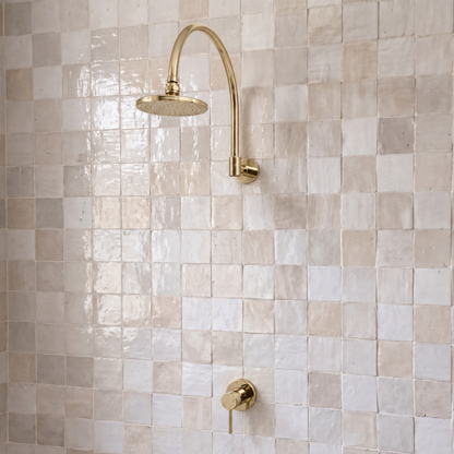 Unlacquered Brass Round Rain Shower System with Gooseneck arm 6"
