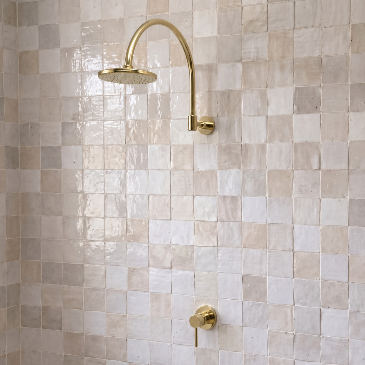 Unlacquered Brass Round Rain Shower System with Gooseneck arm 6"
