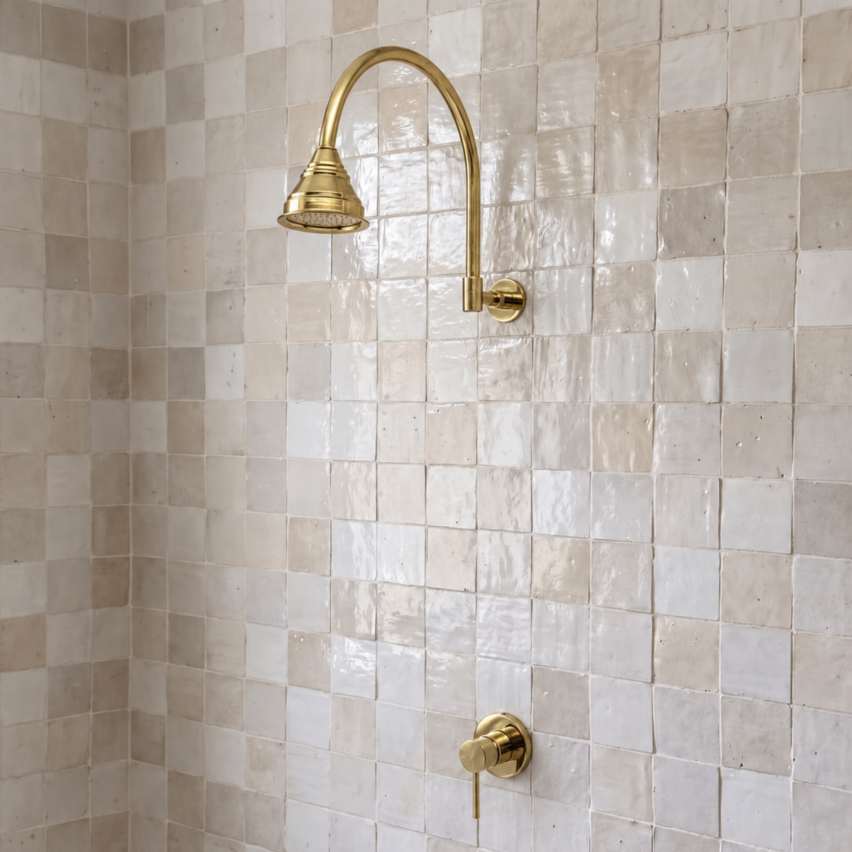 Unlacquered Brass Concealed Shower System with Dome Rain Shower Head and Gooseneck Arm