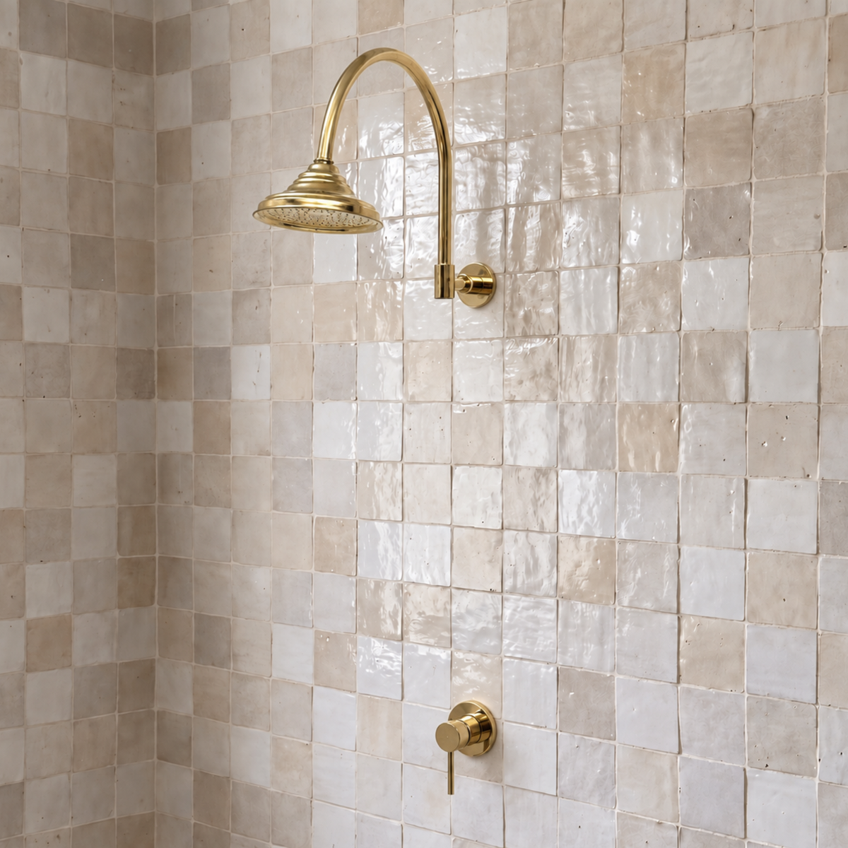 Unlacquered Brass Dome Rain Shower System with Gooseneck arm