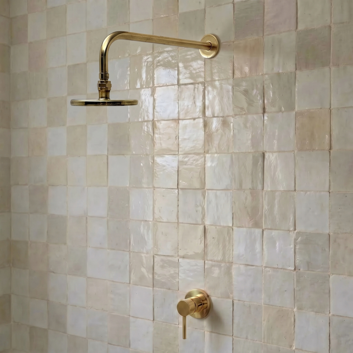 Unlacquered Brass Round Rain Shower System with Straight arm