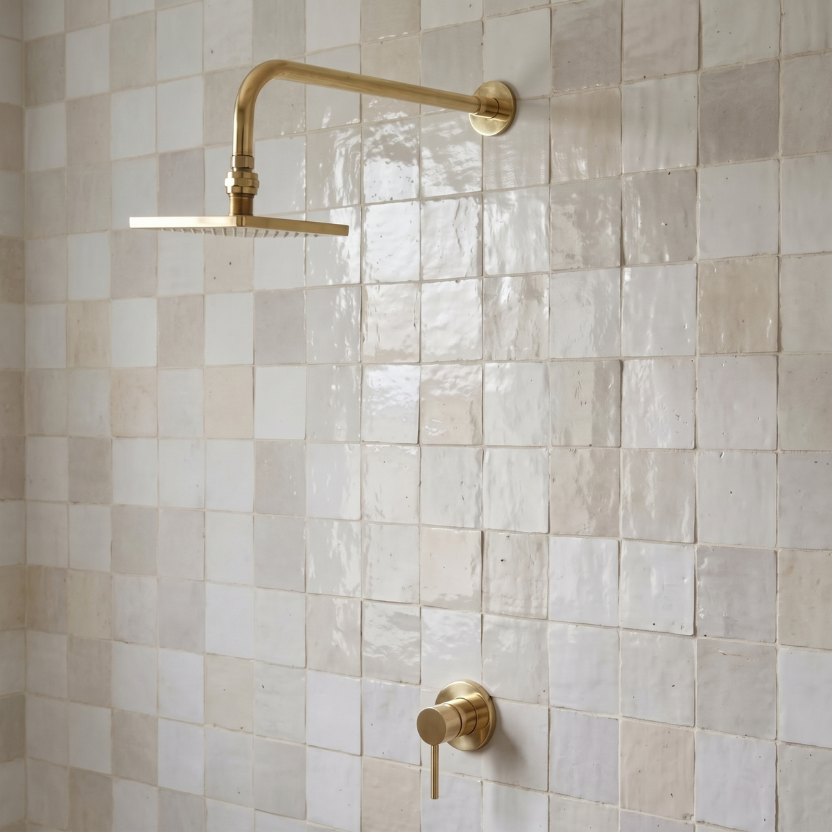 Unlacquered Brass Square Rain Shower System – Straight arm