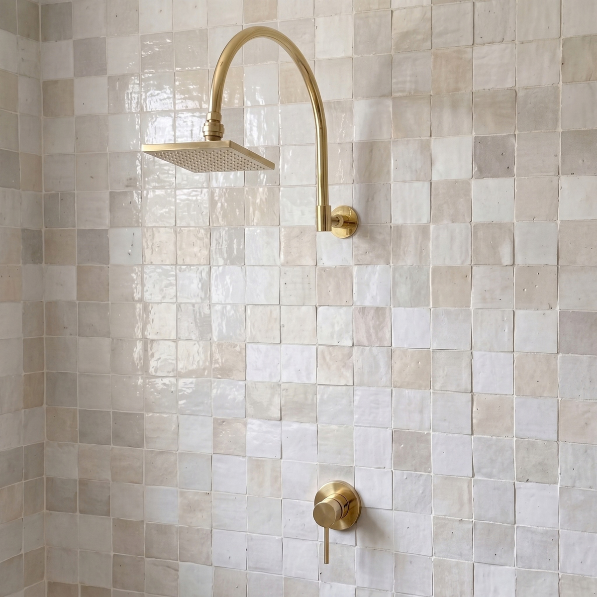 Unlacquered Brass Square Rain Shower System with Gooseneck arm