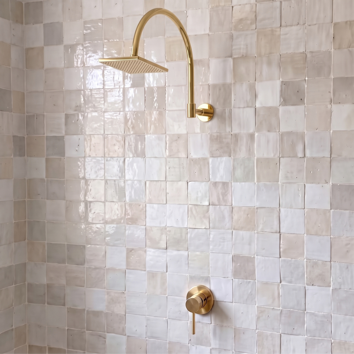 Unlacquered Brass Square Rain Shower System with Gooseneck arm