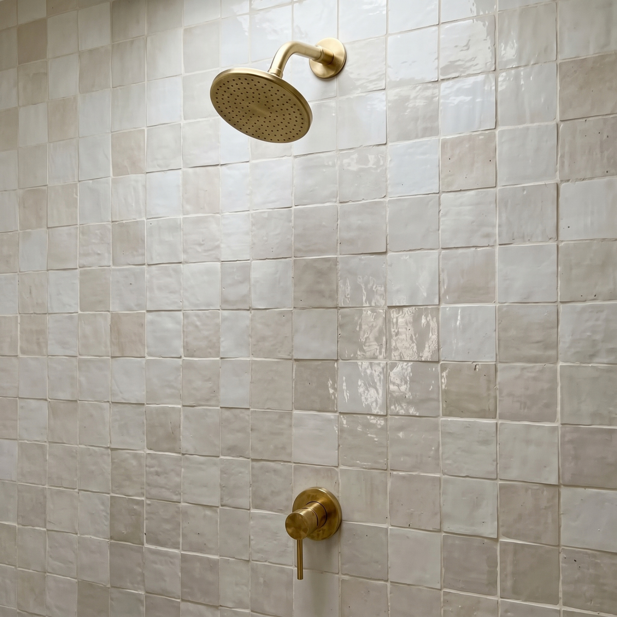 Unlacquered Brass Round Shower System — Short arm & Adjustable Head