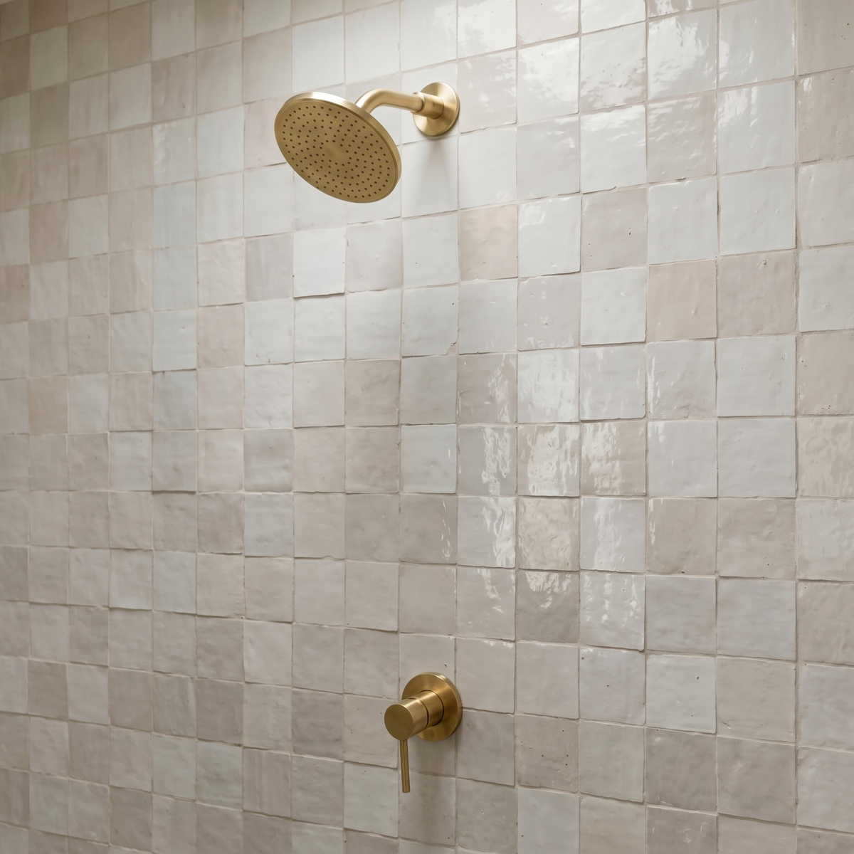 Unlacquered Brass Round Shower System — Short arm & Adjustable Head