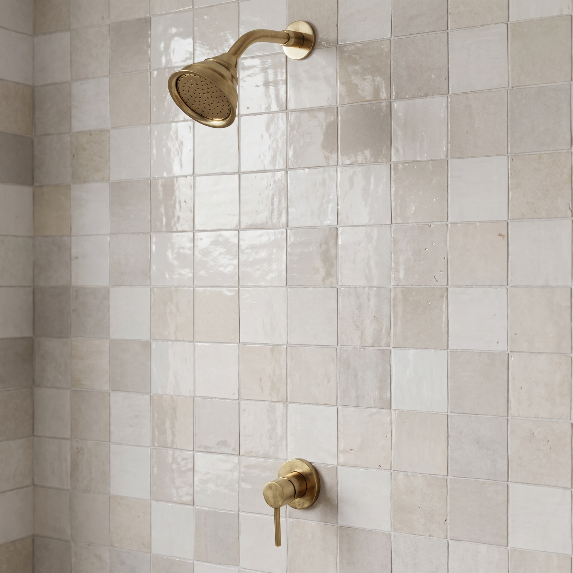 Unlacquered Brass Concealed Shower System with Single lever