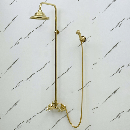 Unlacquered Brass Exposed Shower System with Rainfall Head & Handheld