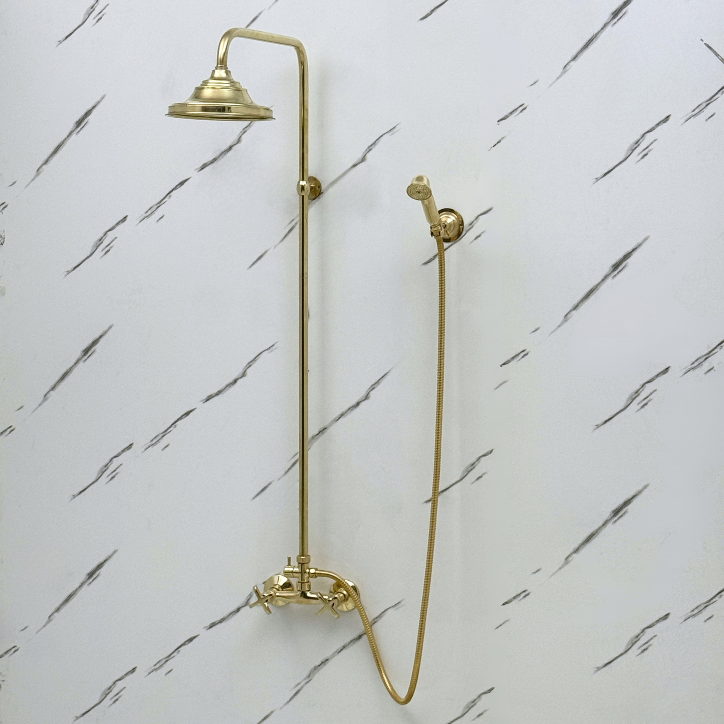 Unlacquered Brass Exposed Shower System with Rainfall Head & Handheld