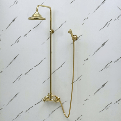 Unlacquered Brass Exposed Shower System with Rainfall Head & Handheld