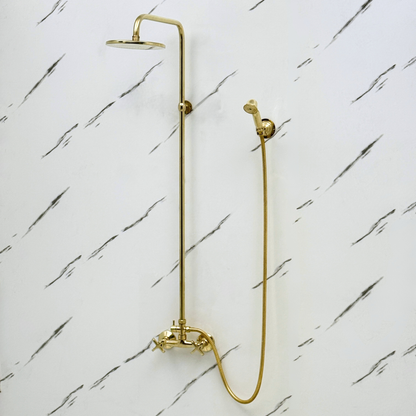 Unlacquered Brass Exposed Shower System with Flat Rainfall Head & Handheld