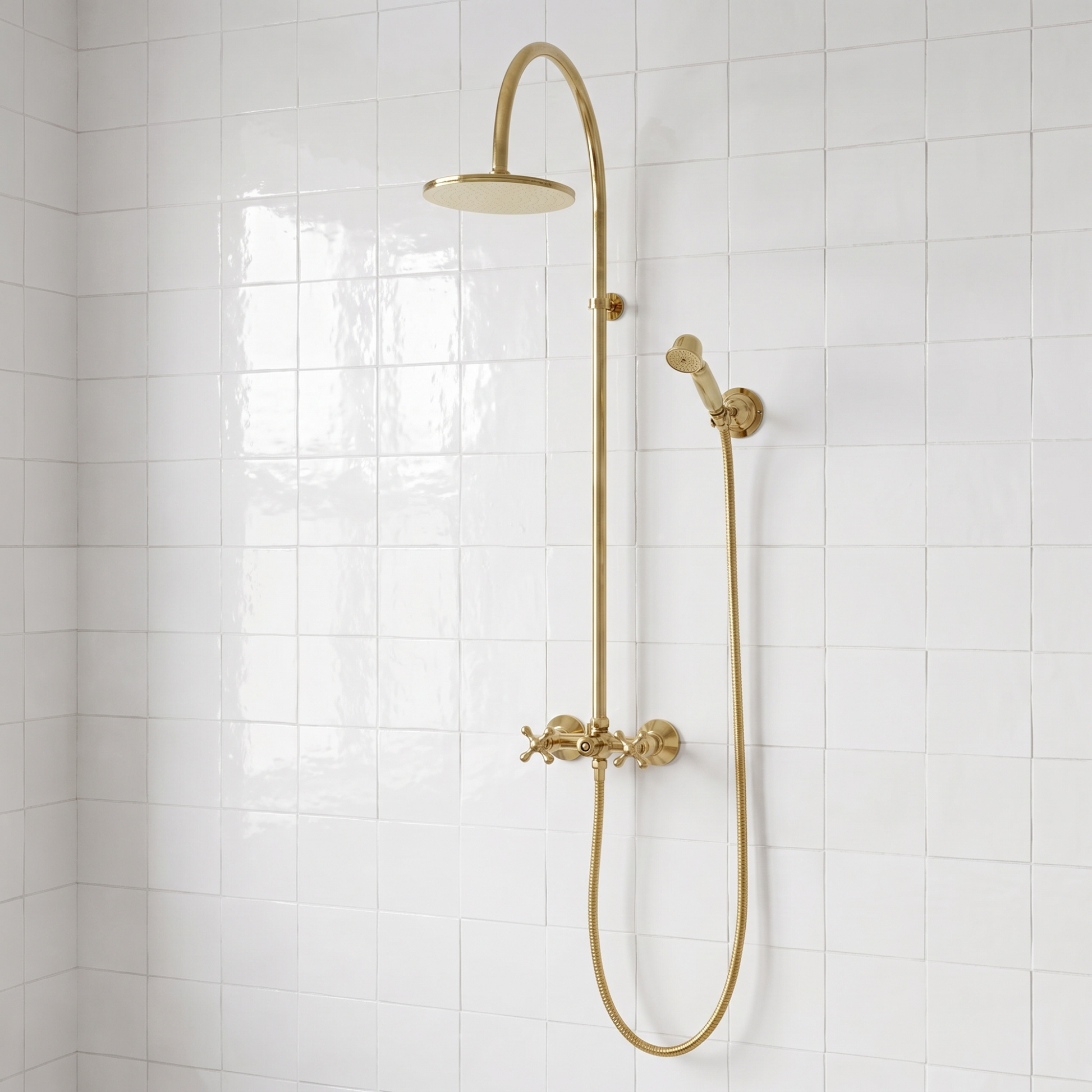 Unlacquered Brass Exposed Shower System with Handheld Shower
