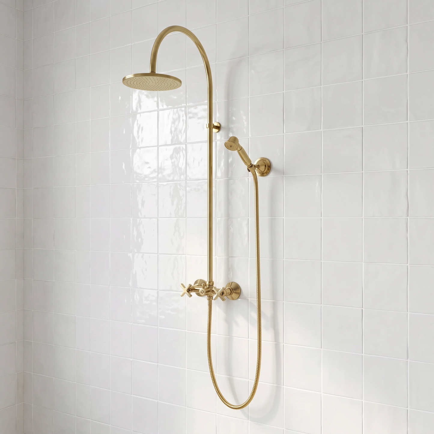 Unlacquered Brass Exposed Shower System with Handheld Shower