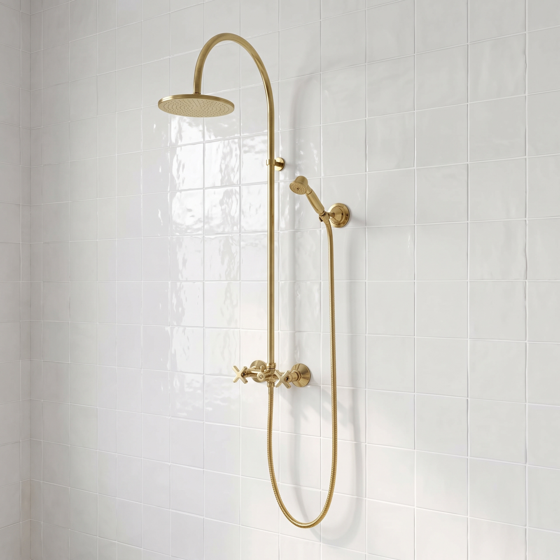 Unlacquered Brass Exposed Shower System with Handheld Shower
