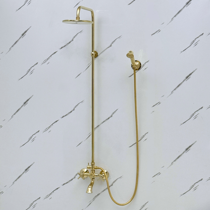 Unlacquered Brass Exposed Shower System with Rainfall Head, Handheld Shower & Tub Filler