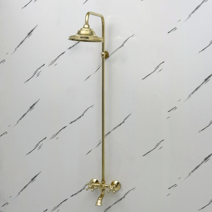 Unlacquered Brass Exposed Shower System with Rainfall Head Tub Filler