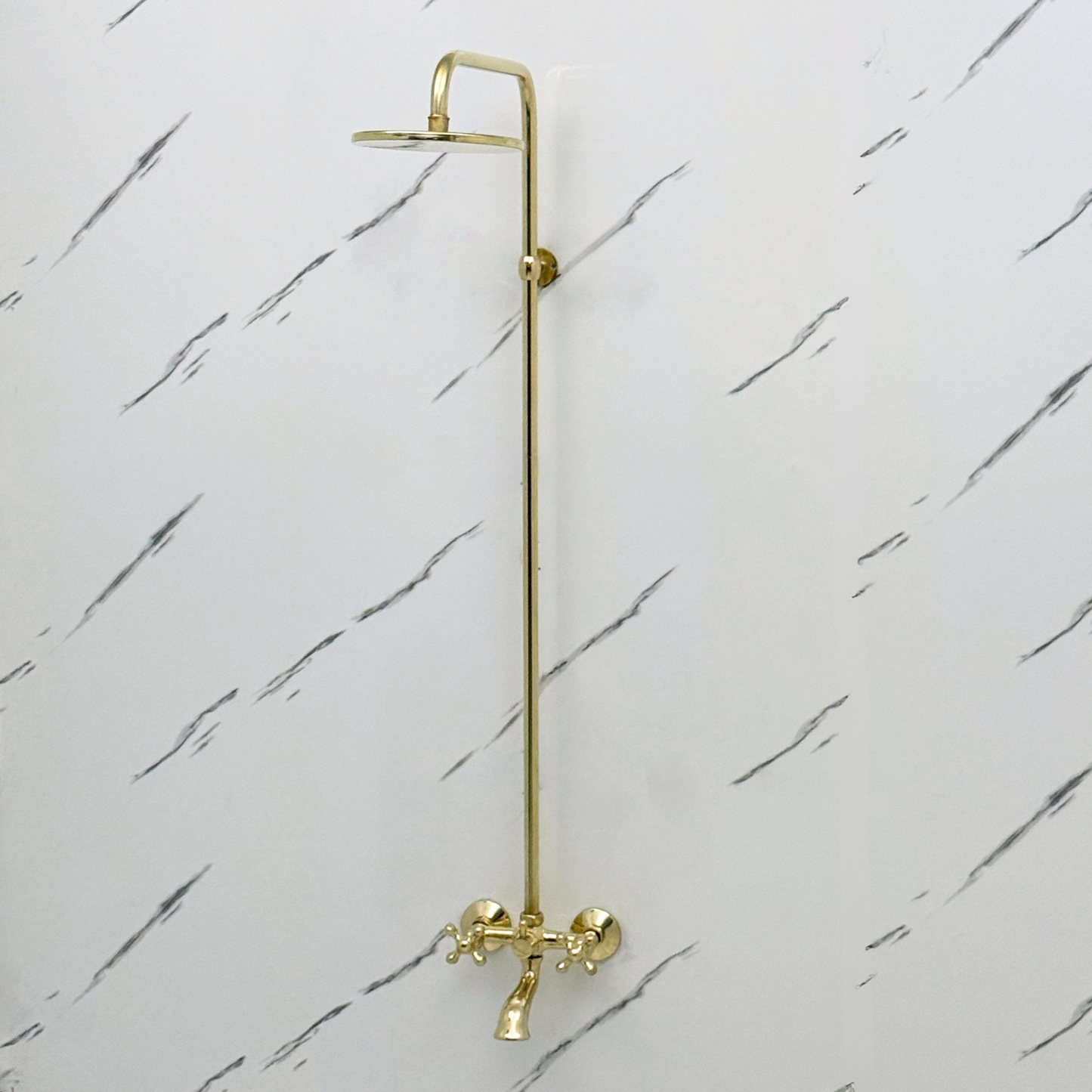 Unlacquered Brass Exposed Shower System with Rainfall Head & Tub Filler