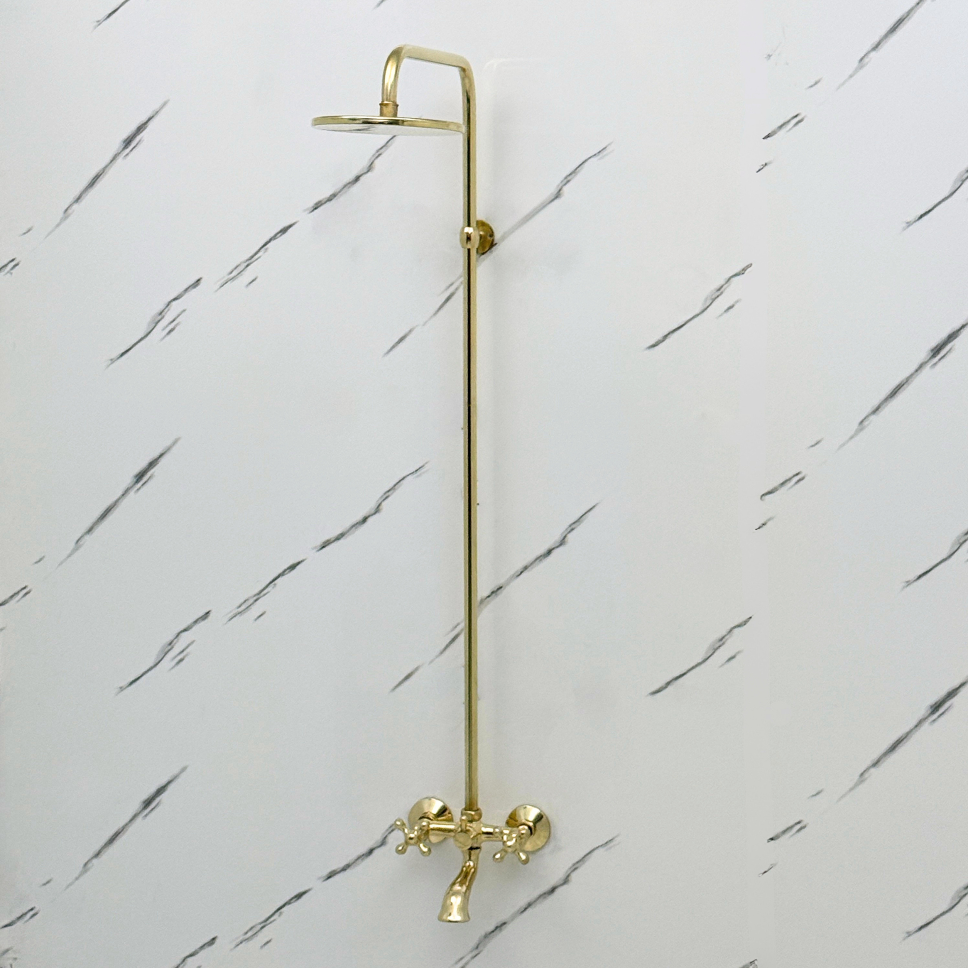 Unlacquered Brass Exposed Shower System with Rainfall Head & Tub Filler