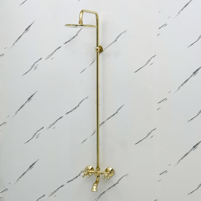Unlacquered Brass Exposed Shower System with Rainfall Head & Tub Filler