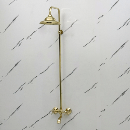 Unlacquered Brass Exposed Shower System with Rainfall Head Tub Filler