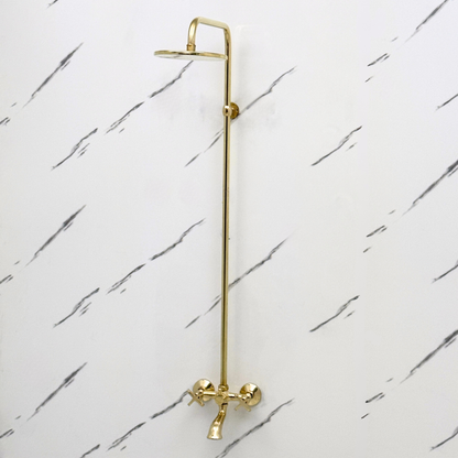 Unlacquered Brass Exposed Shower System with Rainfall Head & Tub Filler