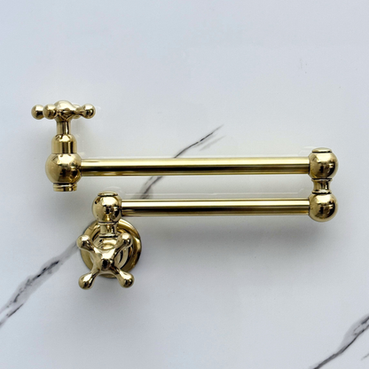 Unlacquered Brass Pot Filler with Cross Handles, Solid Brass Wall Mount Pasta Faucet