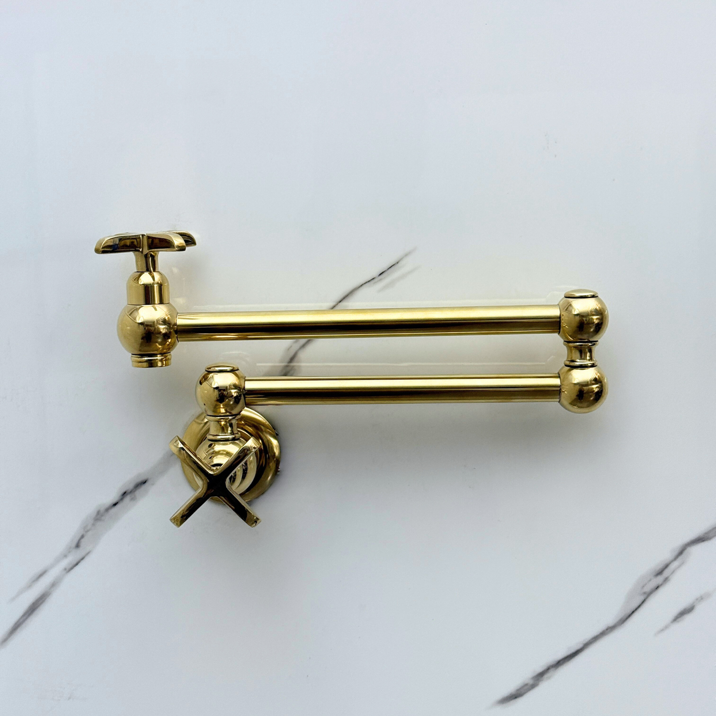 Unlacquered Brass Pot Filler with Cross Handles, Solid Brass Wall Mount Pasta Faucet