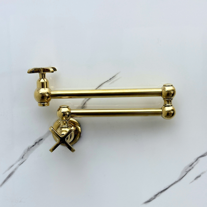 Unlacquered Brass Pot Filler with Cross Handles, Solid Brass Wall Mount Pasta Faucet